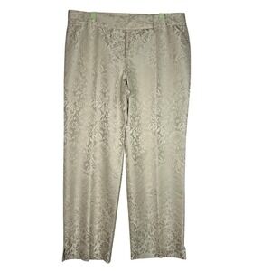 NWT Ann Taylor Silk Wool Jacquard Pants Women Beige Floral Straight Leg Lined